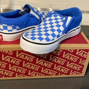 Vans blue and white checker slip on shoe